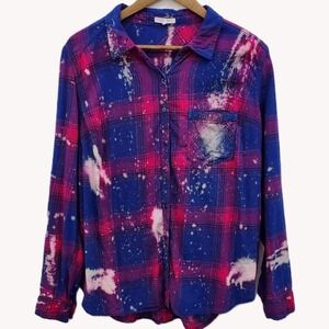 Maurices Blue and Pink Plaid Button-Down Shirt